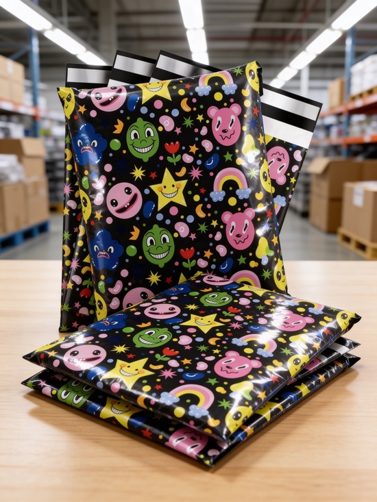 Other - Poly Mailers Black with Colorful Smiley Characters